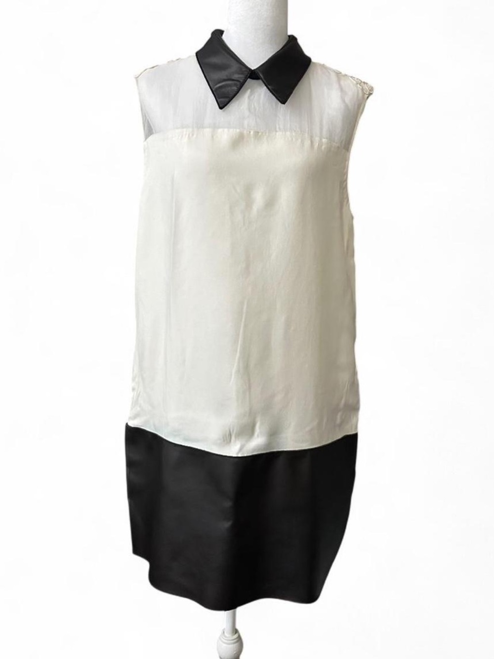 Modern minimalist 3.1 Phillip Lim mini shift dress with leather accents